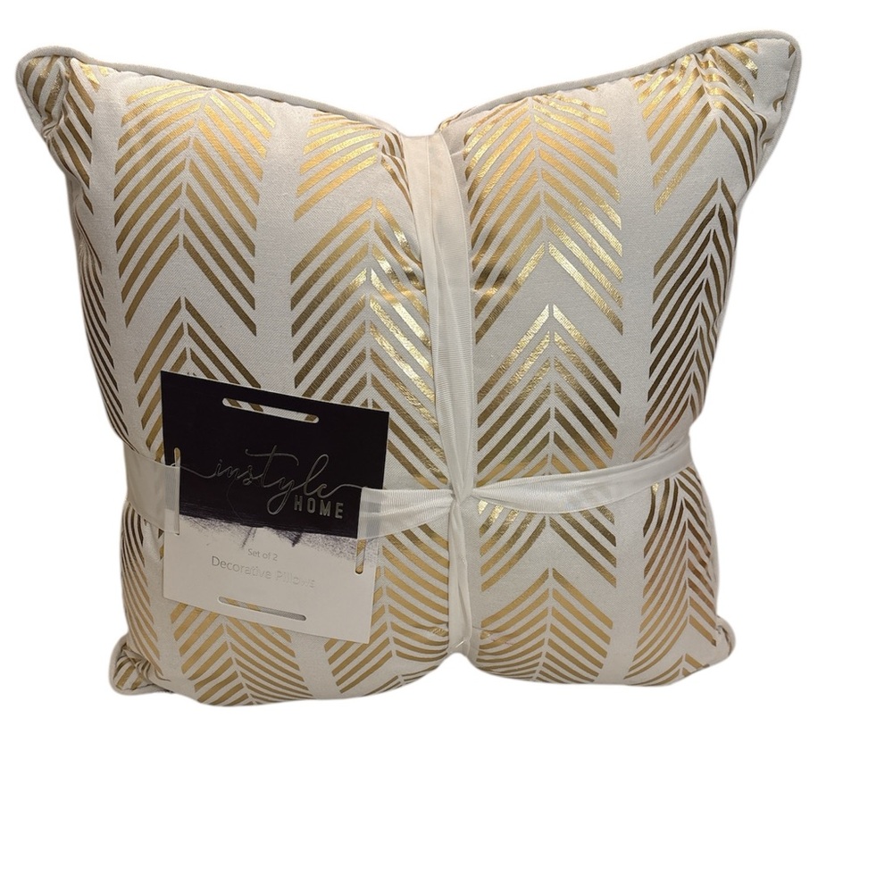 Gold and White Decorative Pillows Set of 2